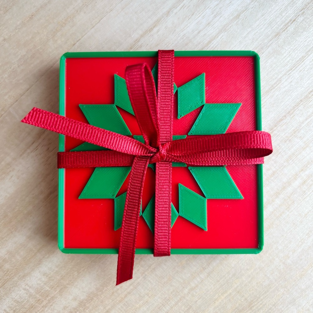 Festive Red and Green Quilt Pattern Christmas Coasters set of 4